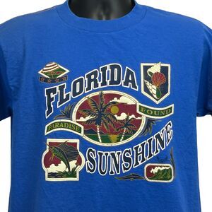 Vintage 90s Florida Sunshine T Shirt Travel Tourist Made In USA Blue M Medium